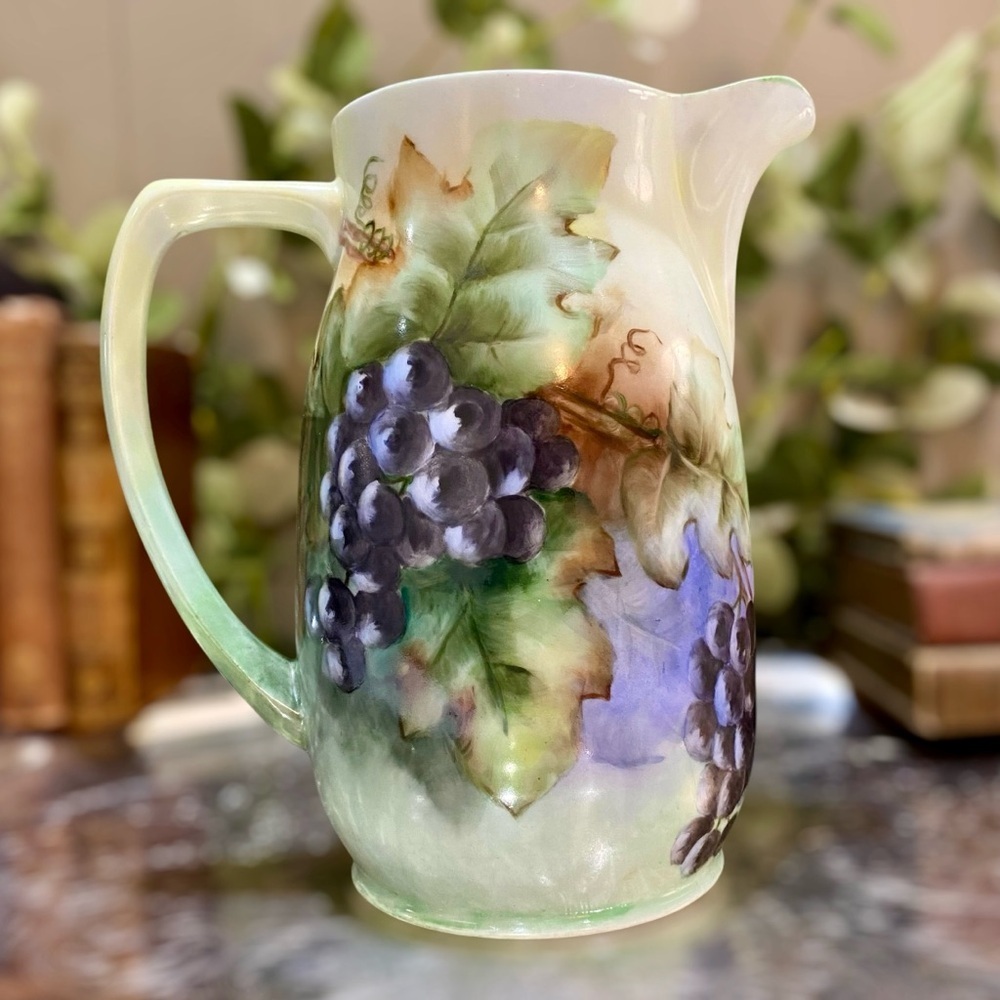 Antique J & C Minerva Bavaria Cider Pitcher Hand Painted Victorian Late c1890s